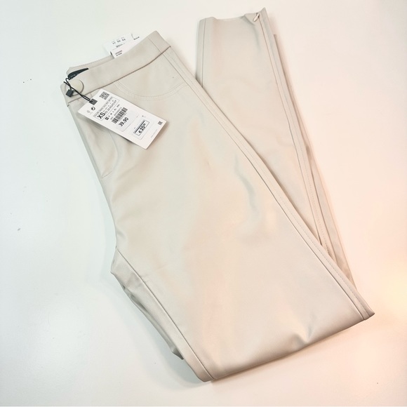 Zara FAUX LEATHER LEGGINGS Color: Sand Size: XS NWT. - Picture 6 of 12